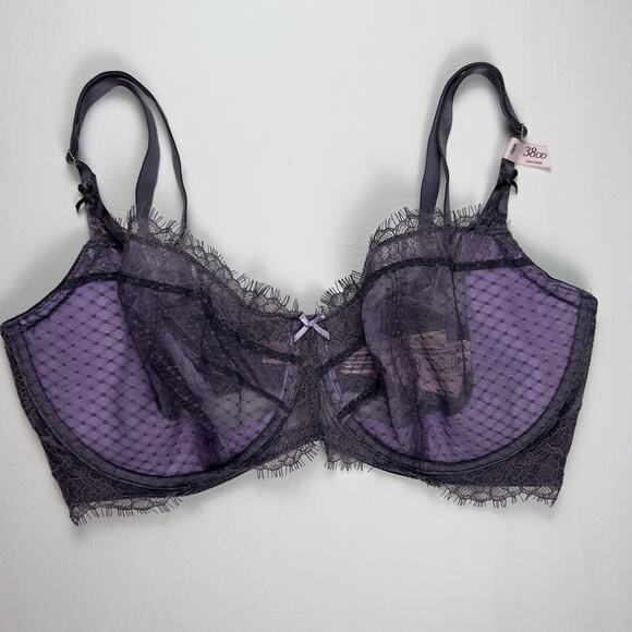Victoria's Secret Dream Angels Purple Lace Unlined Balconette Bra 38DD NWT - Picture 1 of 7